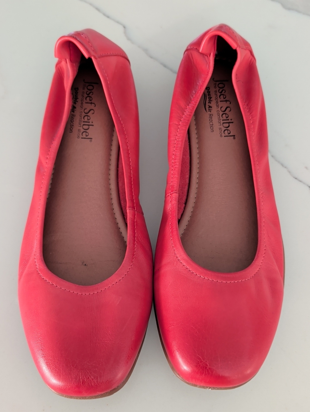Josef Seibel Coral-Red Leather Slip-On Ballet Flats